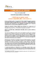 INRS Communiqué presse Mise en garde dispositifs dits anti-COVID-19 2020 11 19